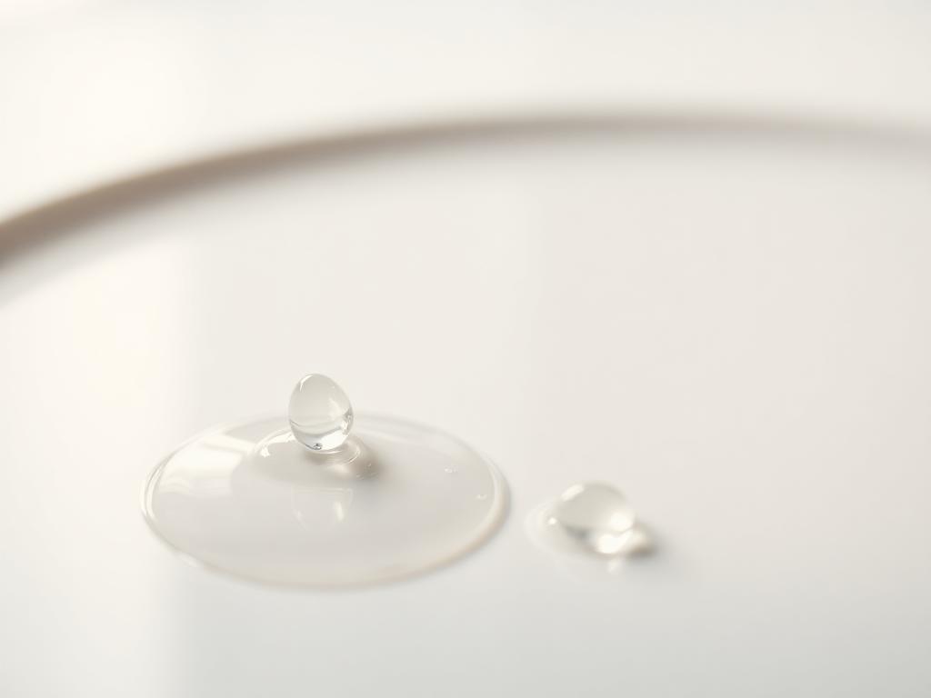 Clear serum drops on a porcelain surface