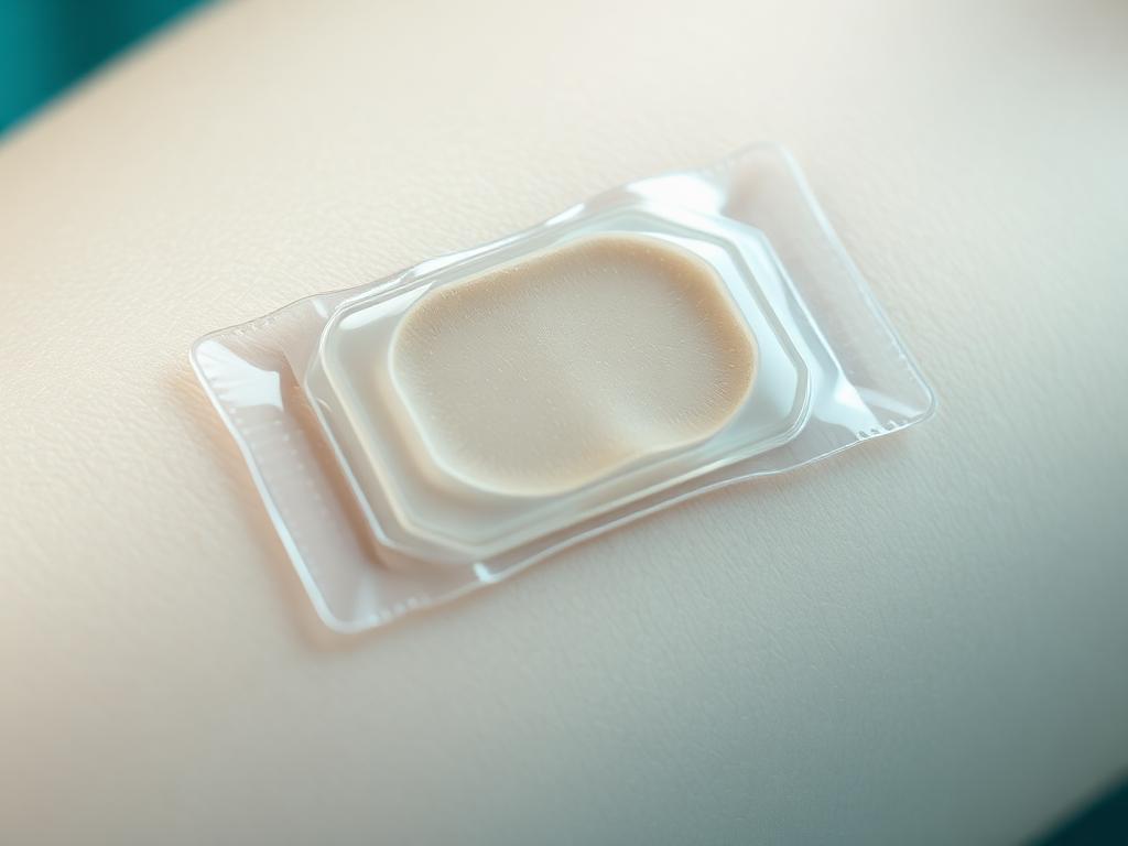 Clear hydrogel wound dressing on skin